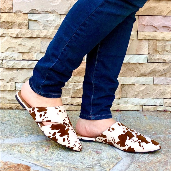 Cow Print Vegan Suede Mule Flats - Picture 11 of 12